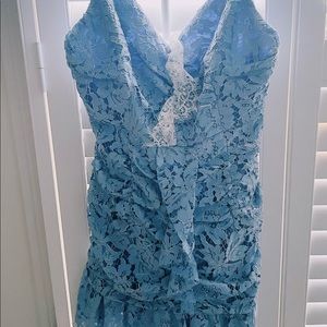 Mini blue lace NBD dress new without tags. No staining and adjustable straps!!